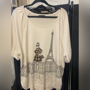 Love and Lace ,Knit sweater top beige, Eiffel Tower, fashion woman !
